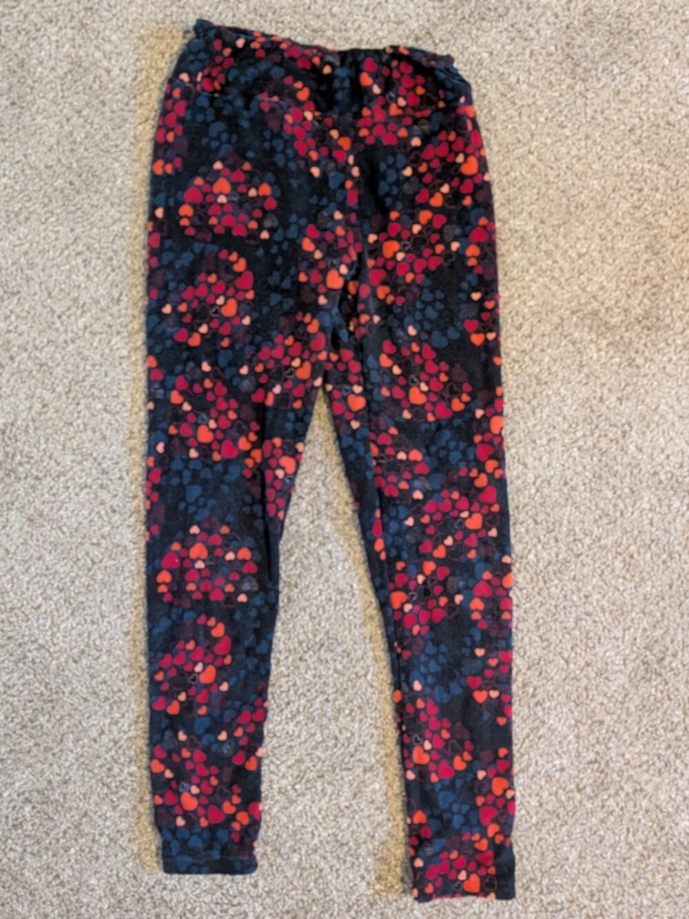 LuLaRoe Black Leggings with Red, Pink and Orange Heart Print